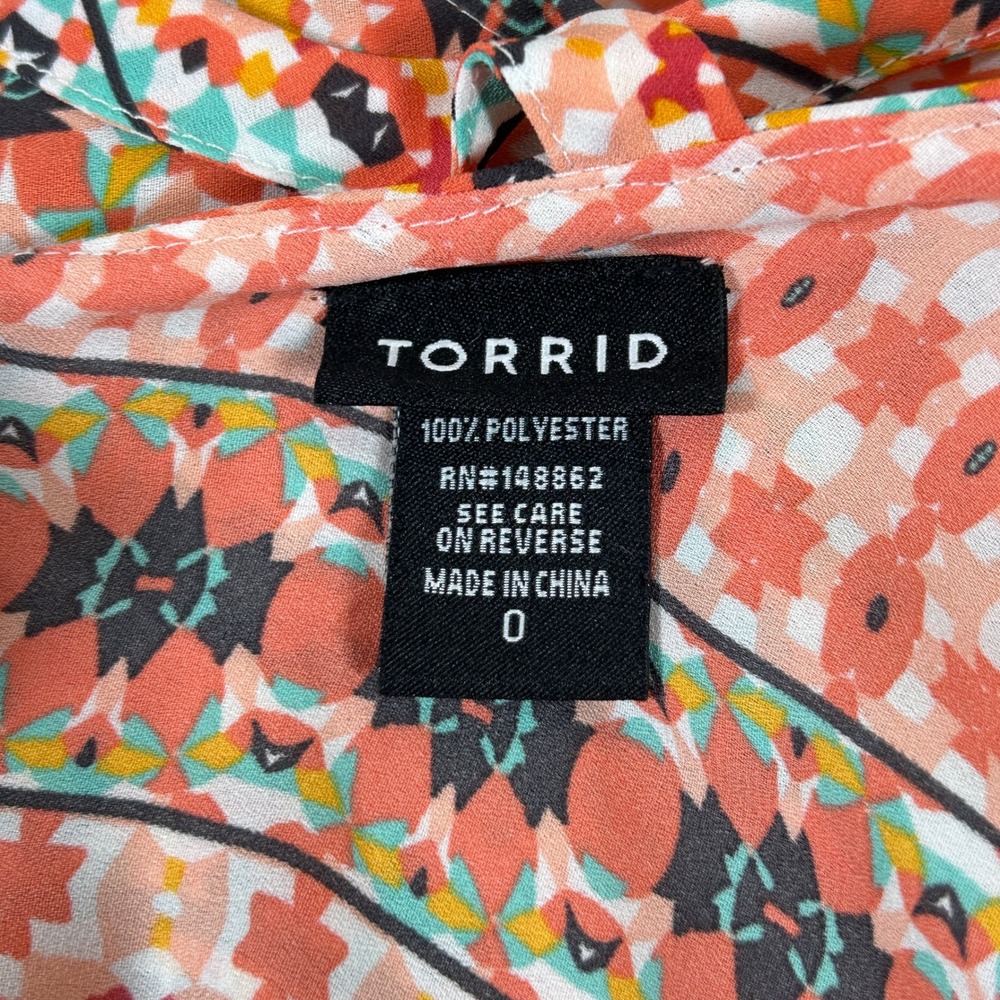 Torrid Womens Boho Geometric Kaleidoscope Cold Shoulder Strappy Top Coral Size 0 - Picture 2 of 8